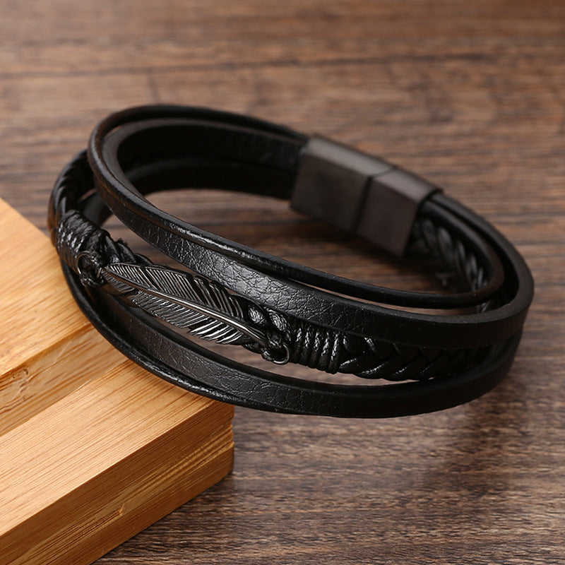 Pulseira de Couro e Aço Inoxidável