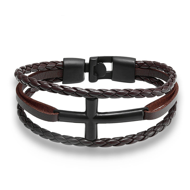 Pulseira Cruz de Couro