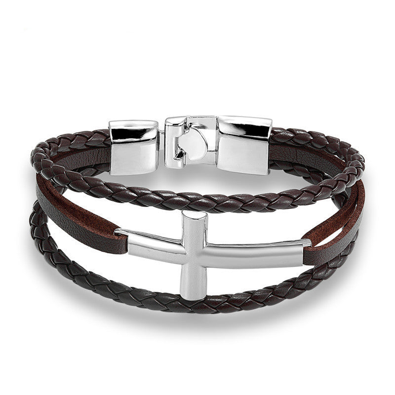 Pulseira Cruz de Couro