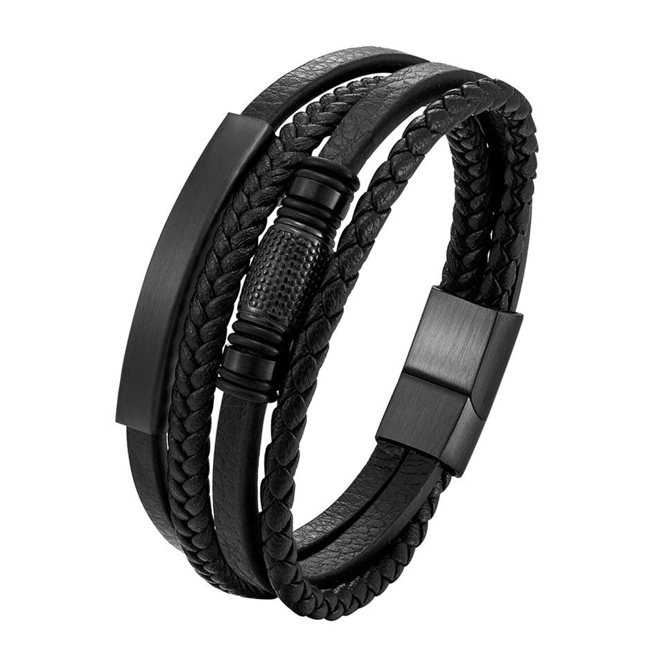 Pulseira de Couro e Aço Inoxidável