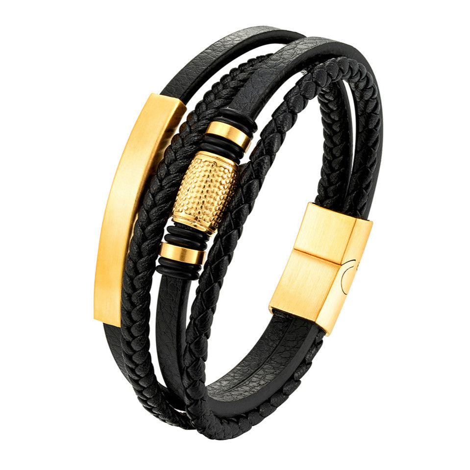 Pulseira de Couro e Aço Inoxidável