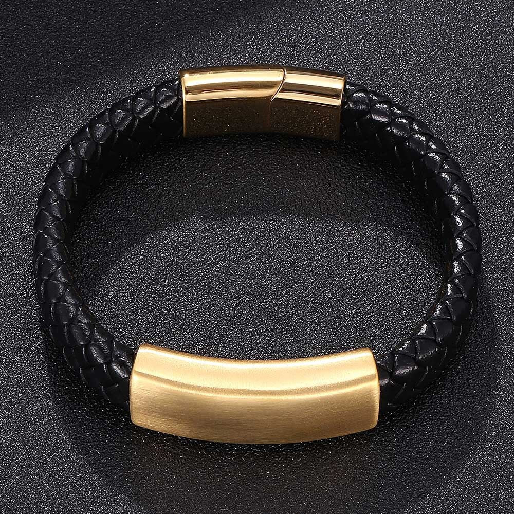 Pulseira de Couro e Aço Inoxidável