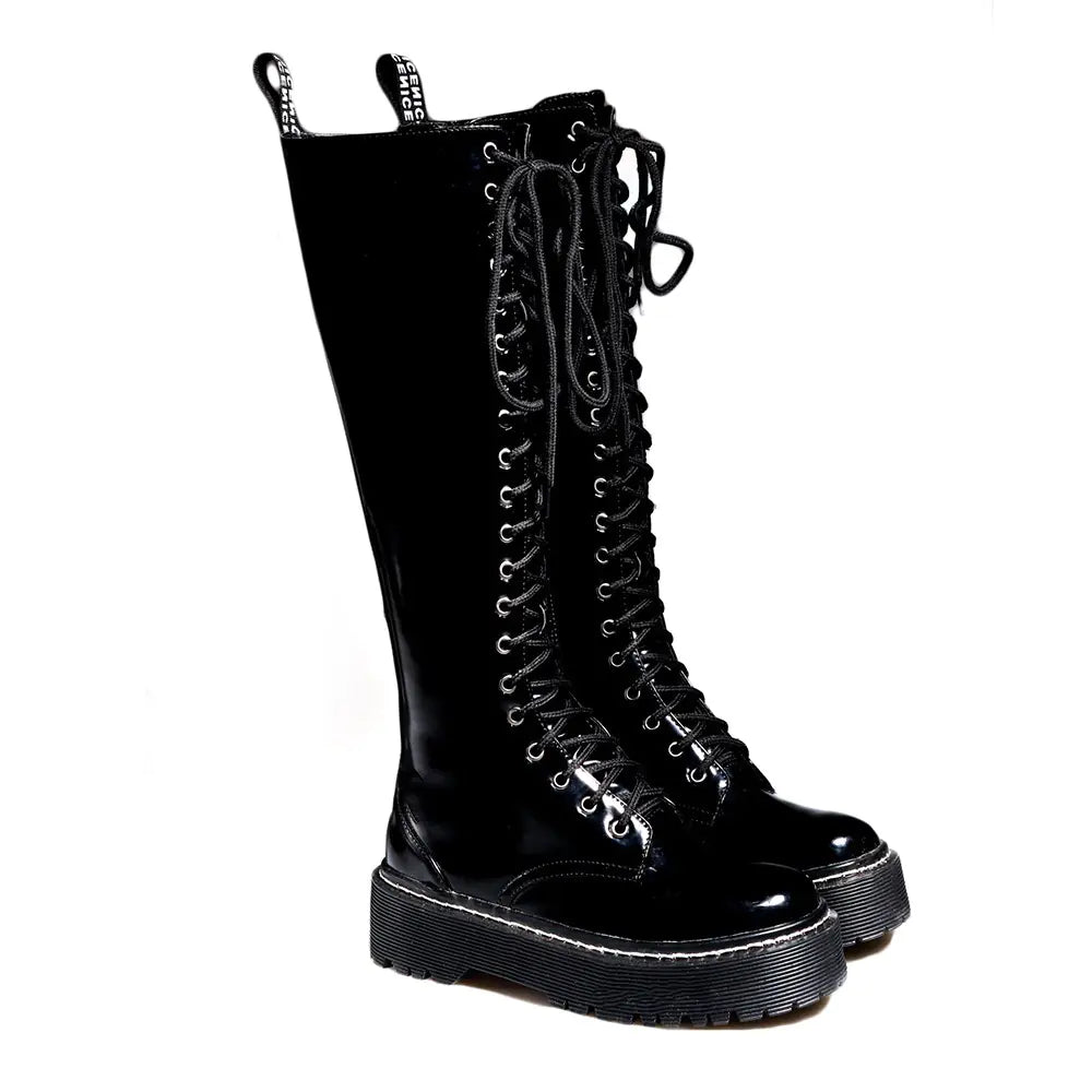 Women's Flat Martin Boots - Knee-High Style