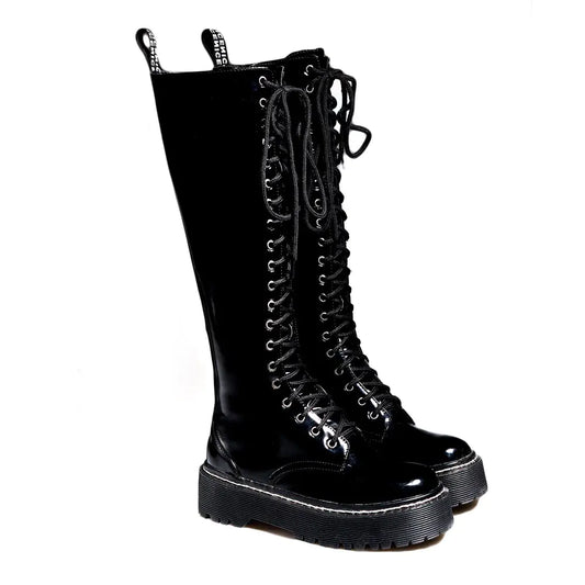 Women's Flat Martin Boots - Knee-High Style