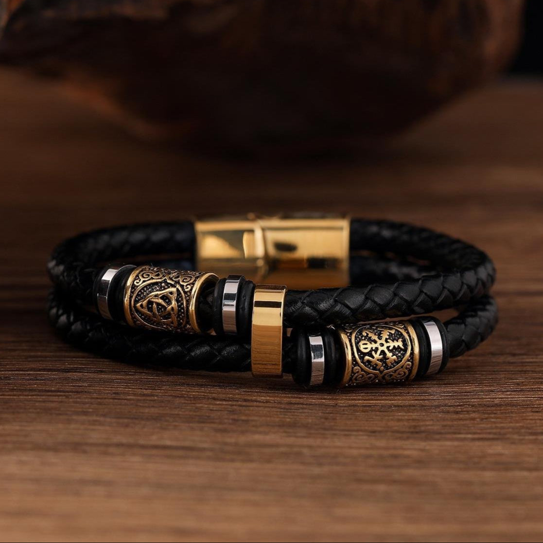 Pulseira de Couro e Aço Inoxidável