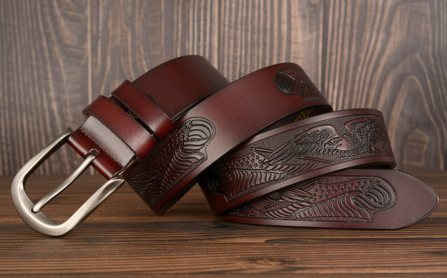 Cinto Esculpido em Pele Genuína para Homem