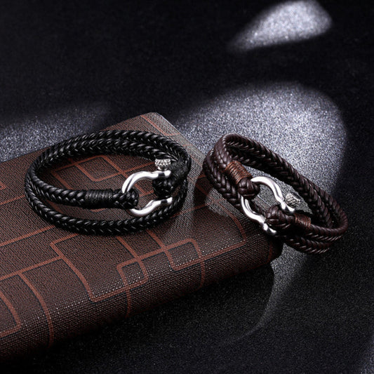 Pulseira de Couro Trançado