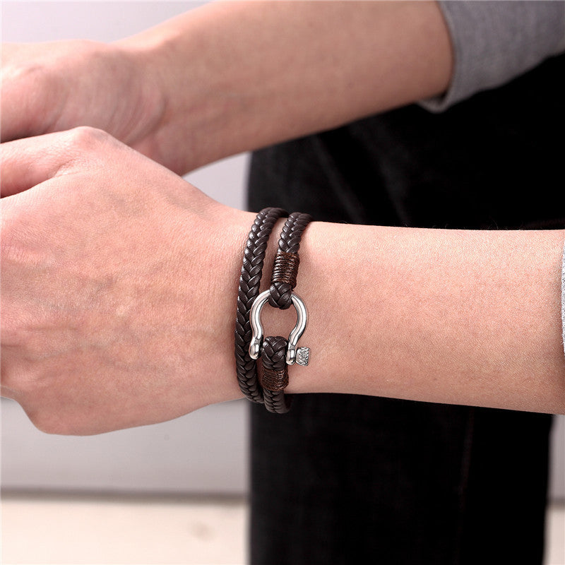 Pulseira de Couro Trançado