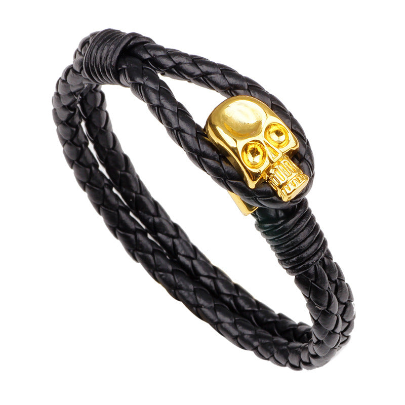 Pulseira Skull de Couro