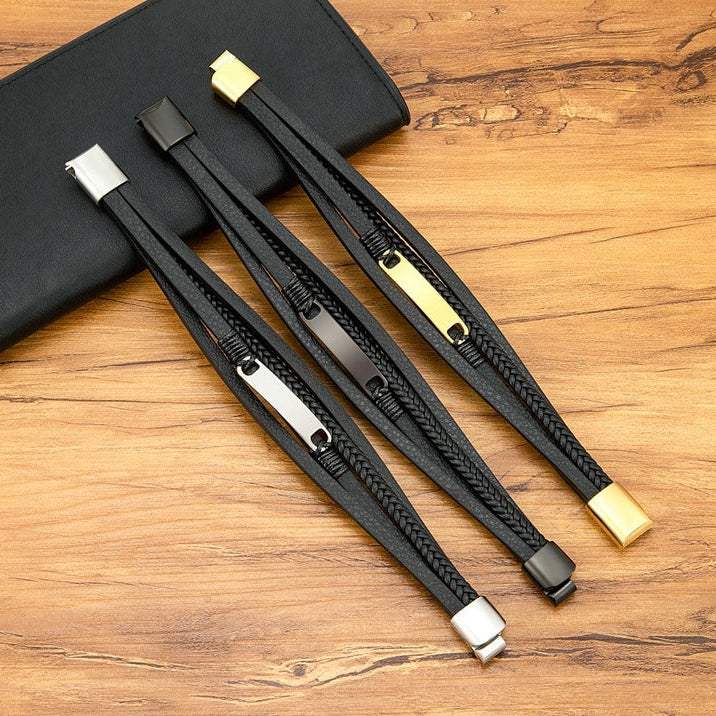 Pulseira de Couro e Aço Inoxidável