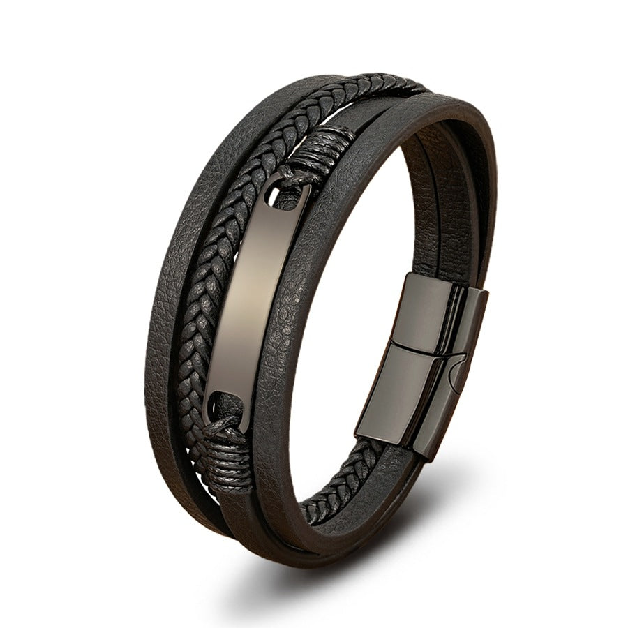 Pulseira de Couro e Aço Inoxidável