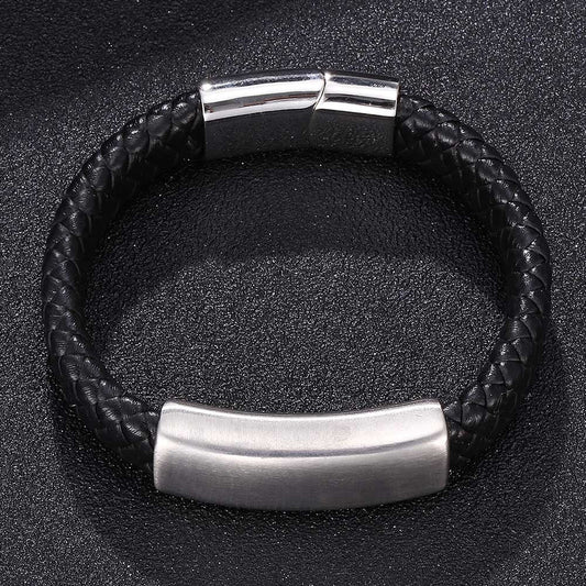 Pulseira de Couro e Aço Inoxidável