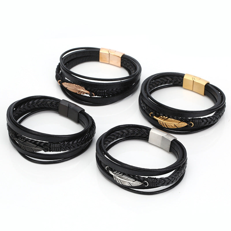 Pulseira de Couro e Aço Inoxidável