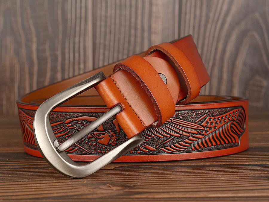 Cinto Esculpido em Pele Genuína para Homem
