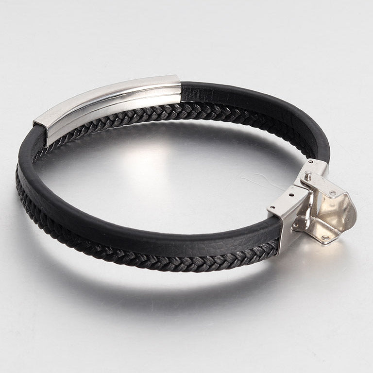 Pulseira de Couro e Aço Inoxidável