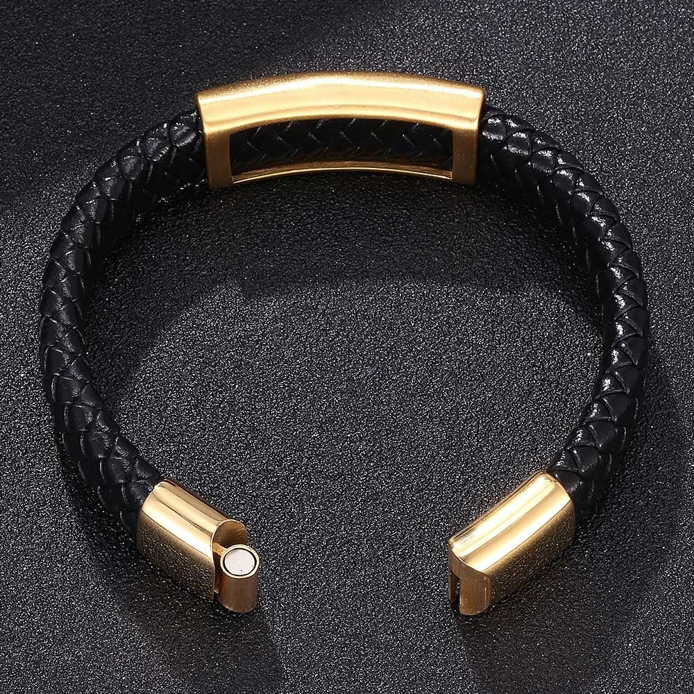 Pulseira de Couro e Aço Inoxidável