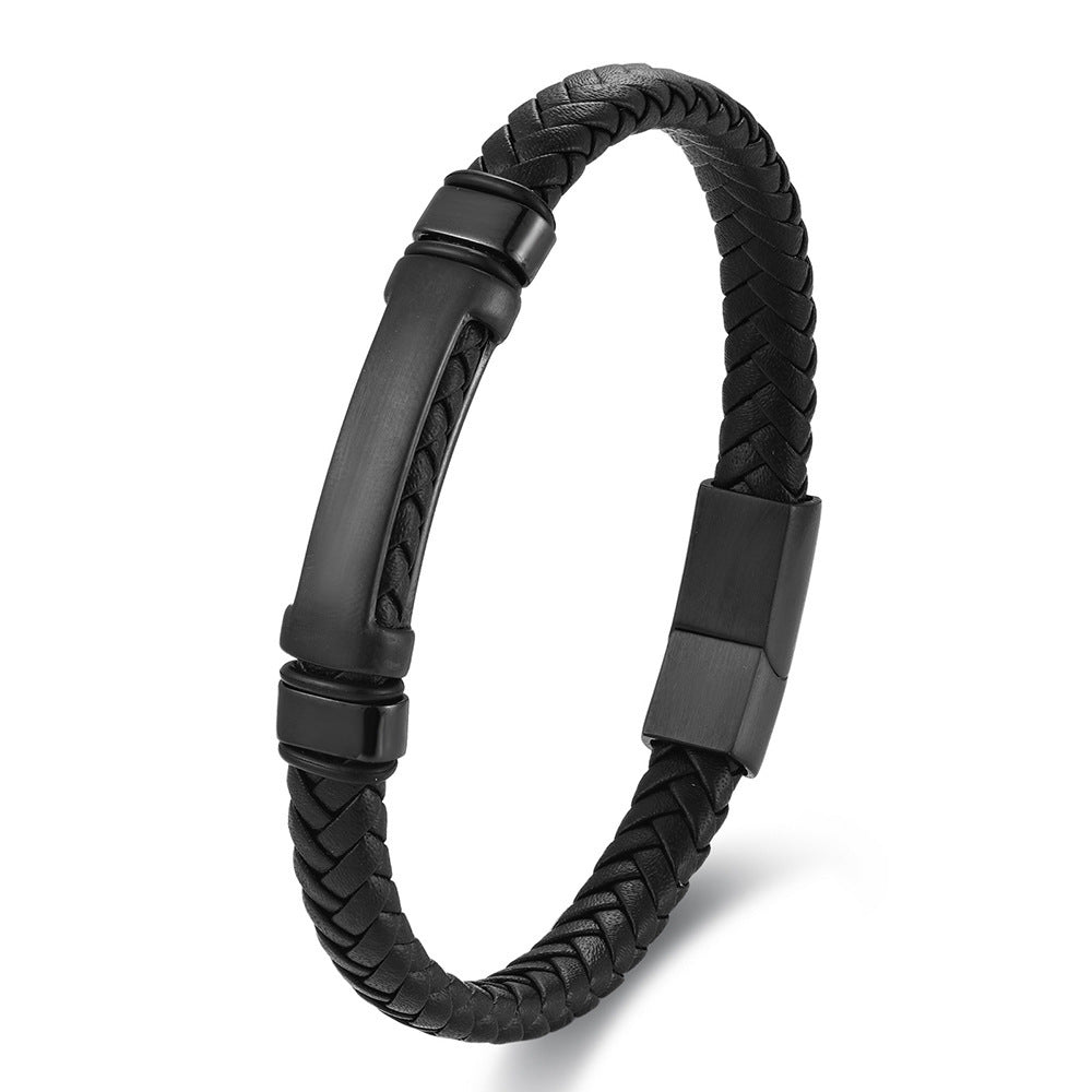 Pulseira de Couro e Aço Inoxidável 316L