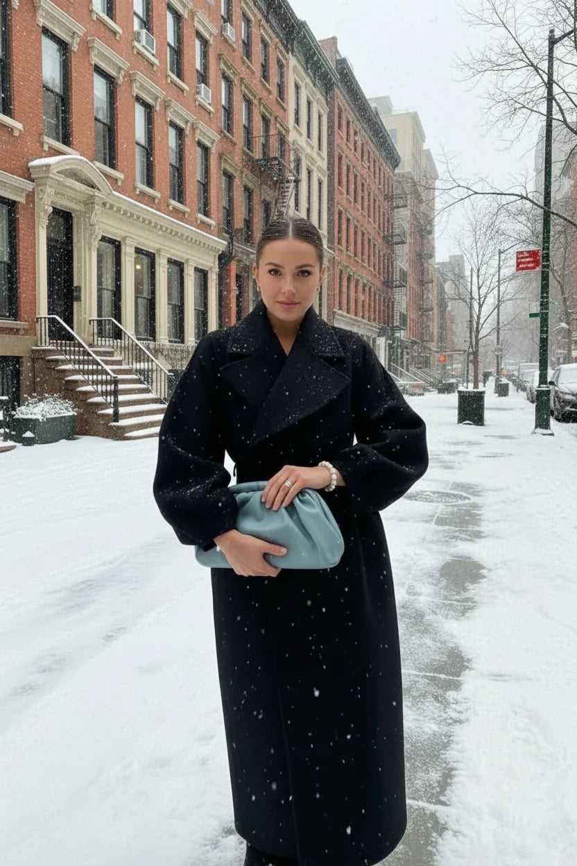 Women’s Vintage Long Coat – Lantern Sleeves & Large Lapel | Elegant Winter Overcoat