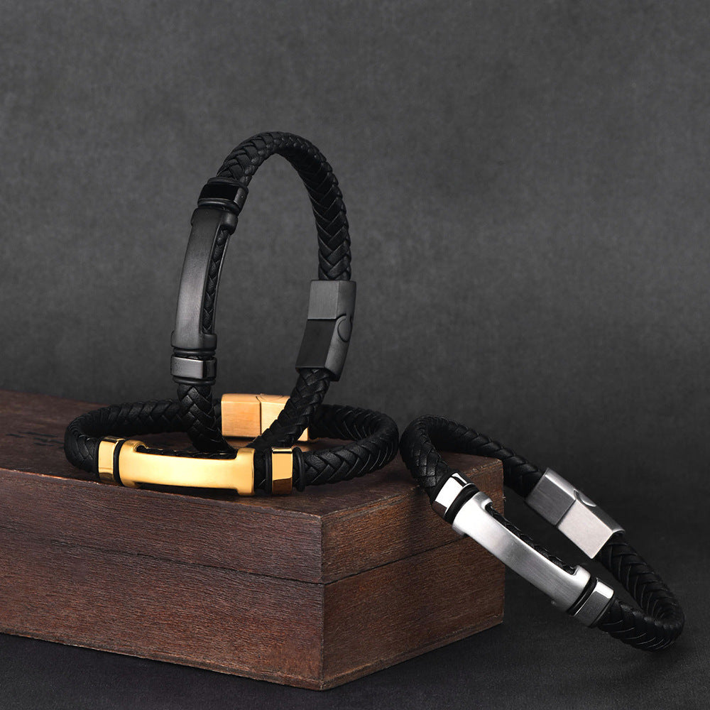 Pulseira de Couro e Aço Inoxidável 316L