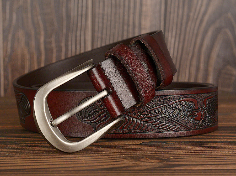 Cinto Esculpido em Pele Genuína para Homem