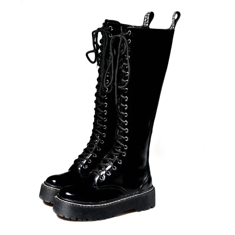 Women's Flat Martin Boots - Knee-High Style