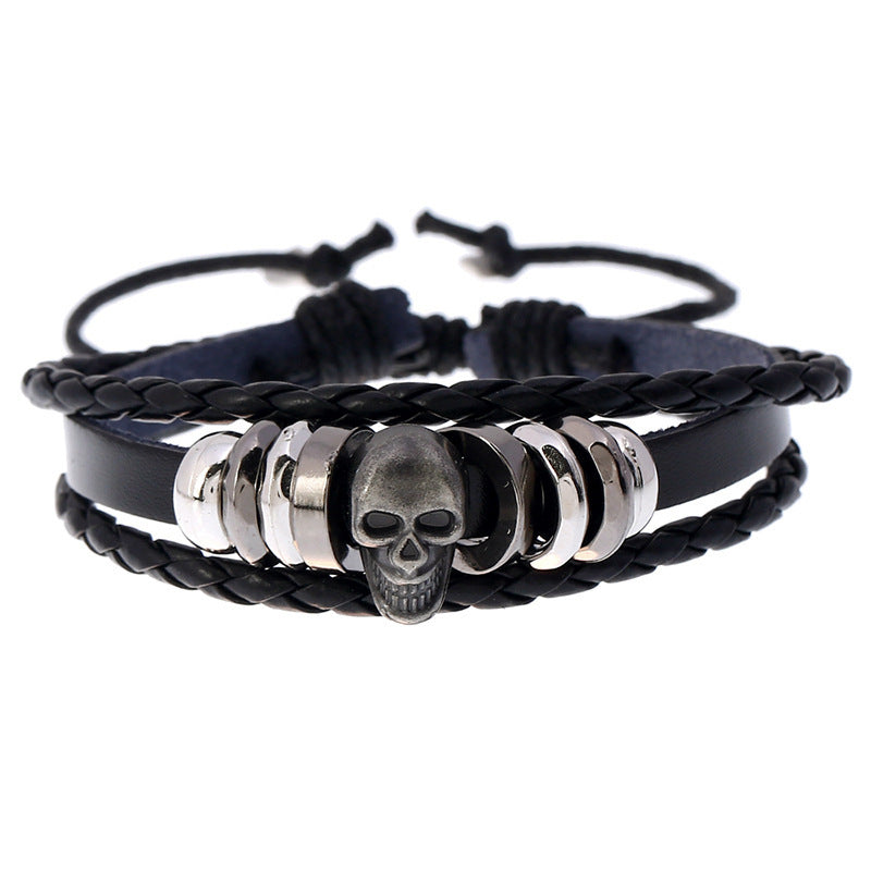 Pulseira Skull de Couro