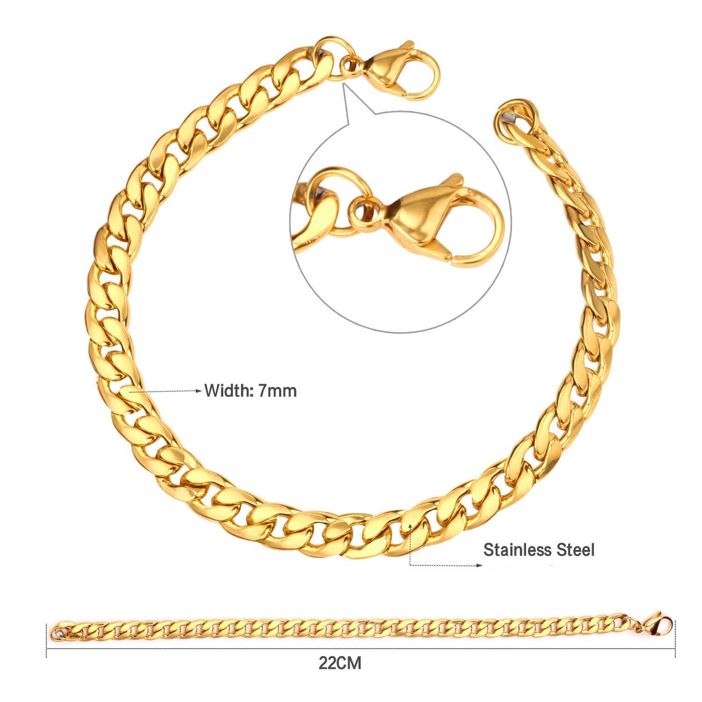 Pulseira de Elo Cubano em Aço Inoxidável