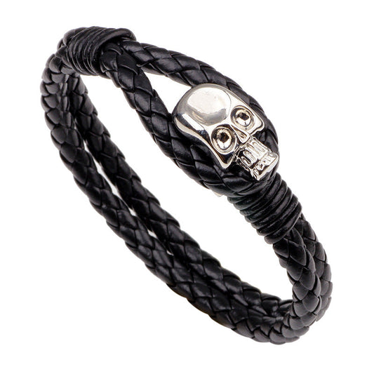 Pulseira Skull de Couro