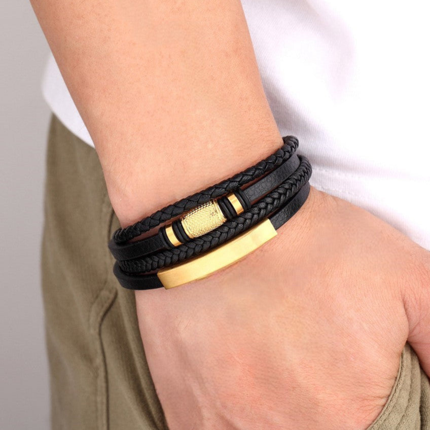 Pulseira de Couro e Aço Inoxidável