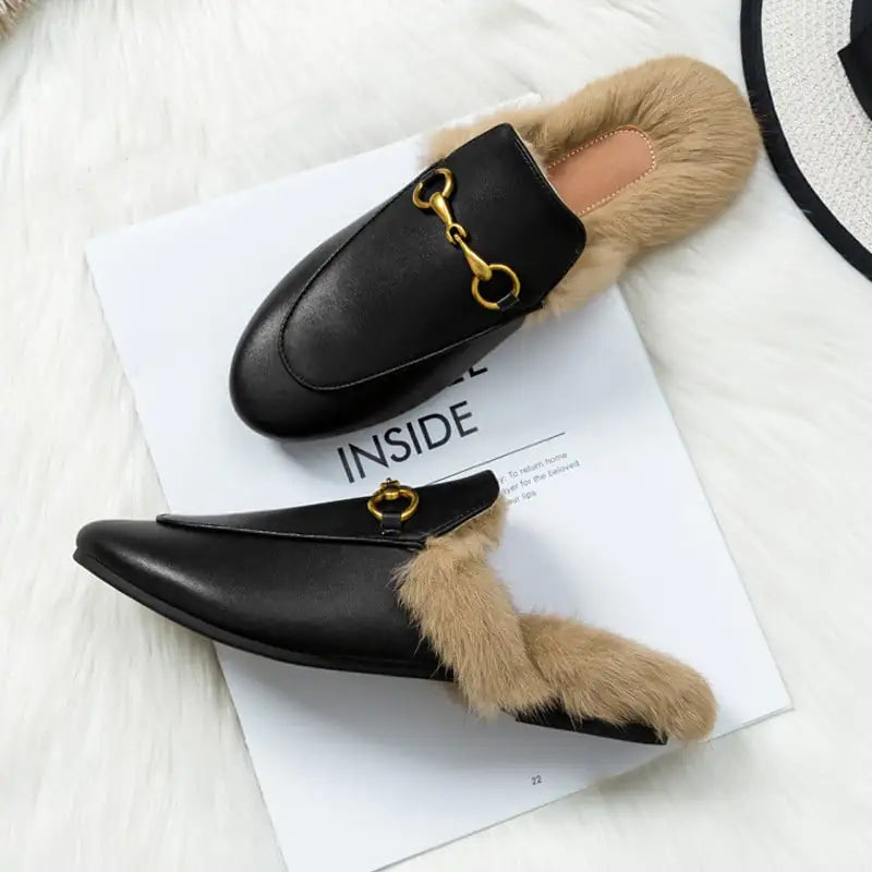 Flat-Bottomed Rabbit Fur Baotou Half Slippers