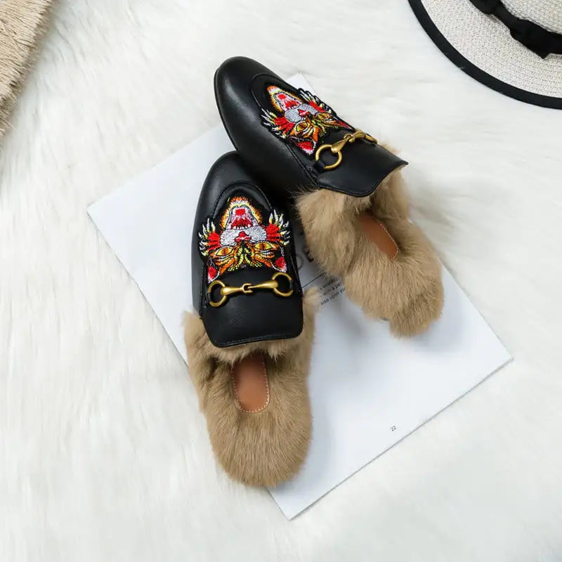 Flat-Bottomed Rabbit Fur Baotou Half Slippers