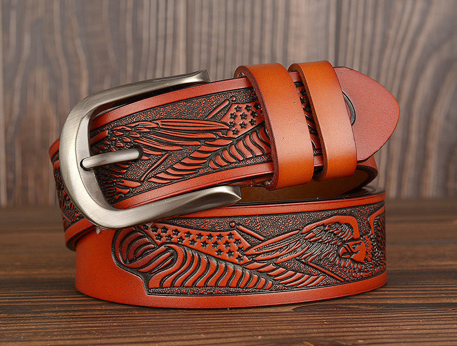 Cinto Esculpido em Pele Genuína para Homem