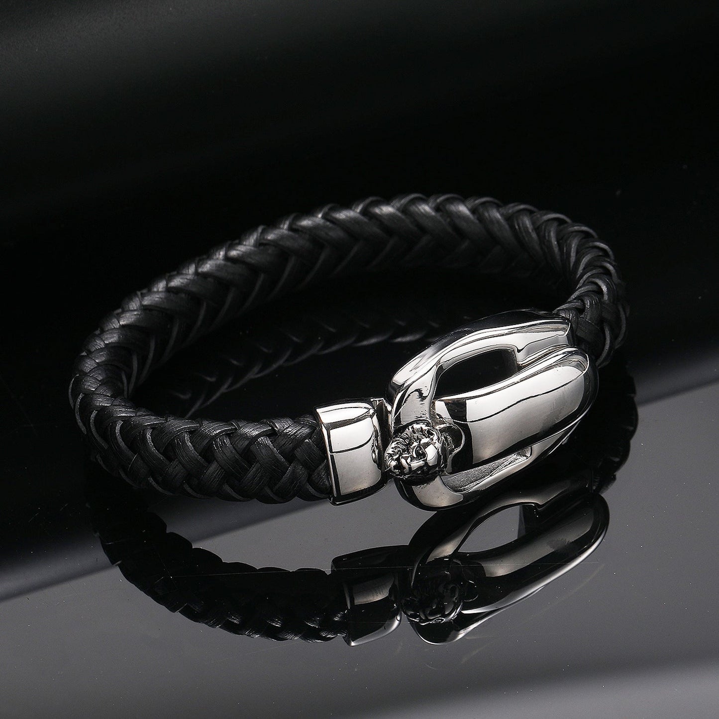 Pulseira Vintage de Couro e Aço Inoxidável