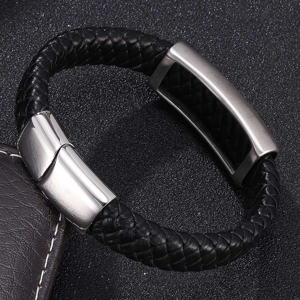 Pulseira de Couro e Aço Inoxidável