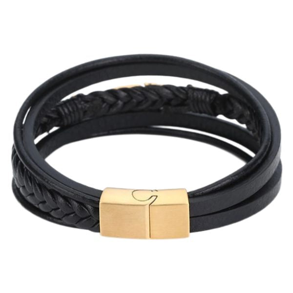 Pulseira de Couro e Aço Inoxidável