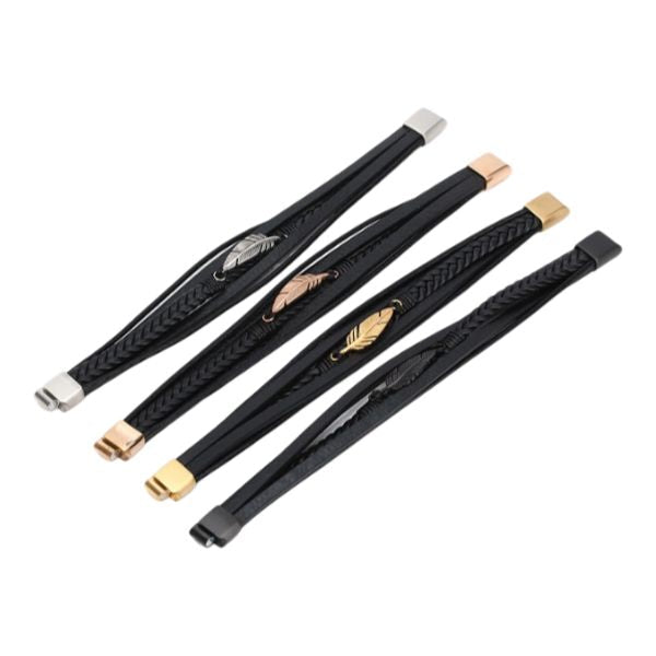 Pulseira de Couro e Aço Inoxidável