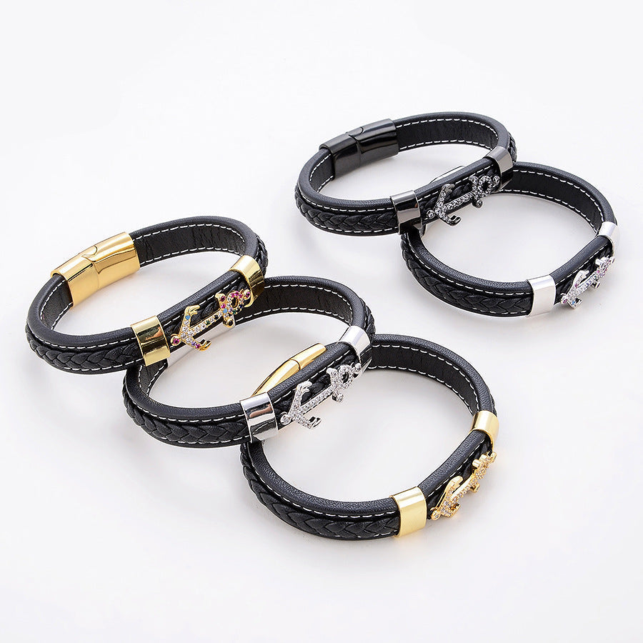 Pulseira de Couro e Aço Inoxidável