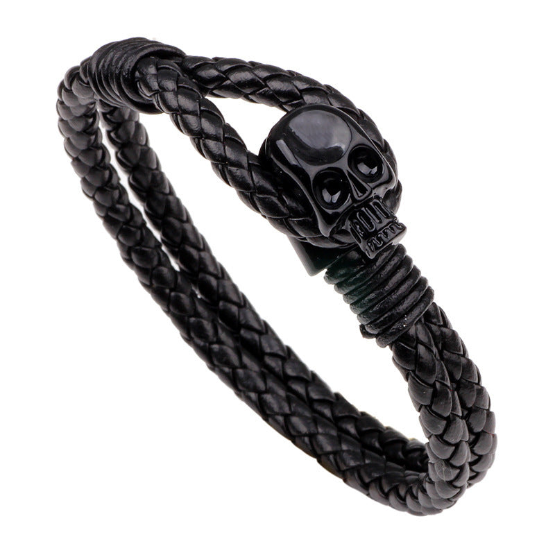 Pulseira Skull de Couro