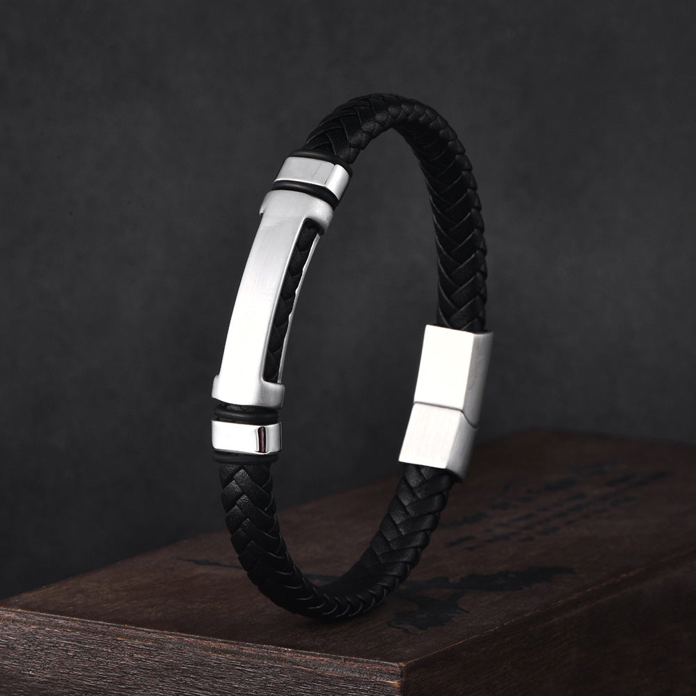 Pulseira de Couro e Aço Inoxidável 316L