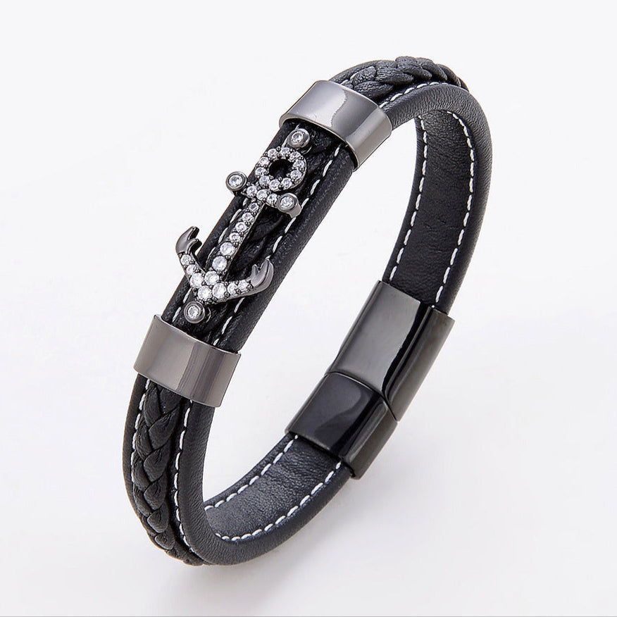 Pulseira de Couro e Aço Inoxidável