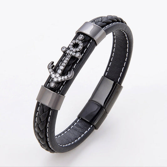 Pulseira de Couro e Aço Inoxidável