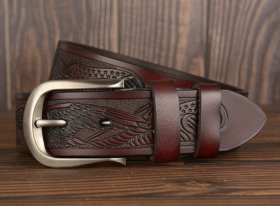 Cinto Esculpido em Pele Genuína para Homem