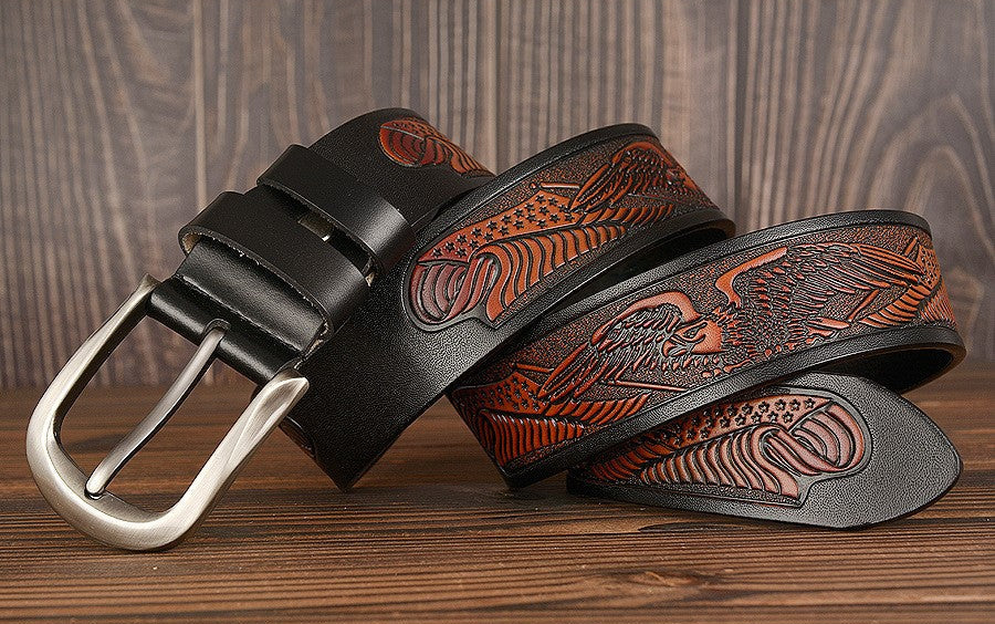 Cinto Esculpido em Pele Genuína para Homem