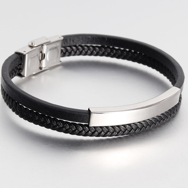 Pulseira de Couro e Aço Inoxidável