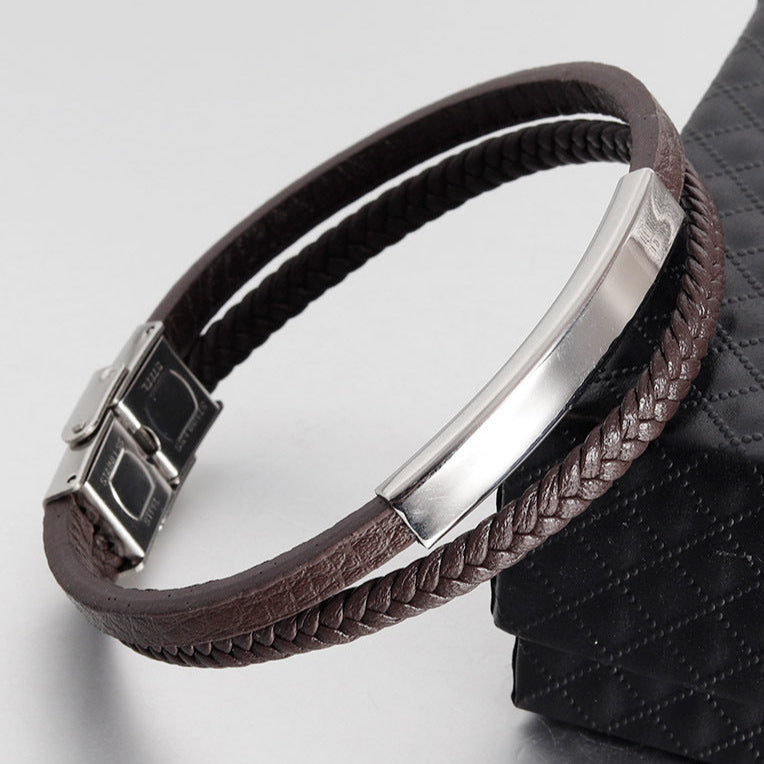 Pulseira de Couro e Aço Inoxidável