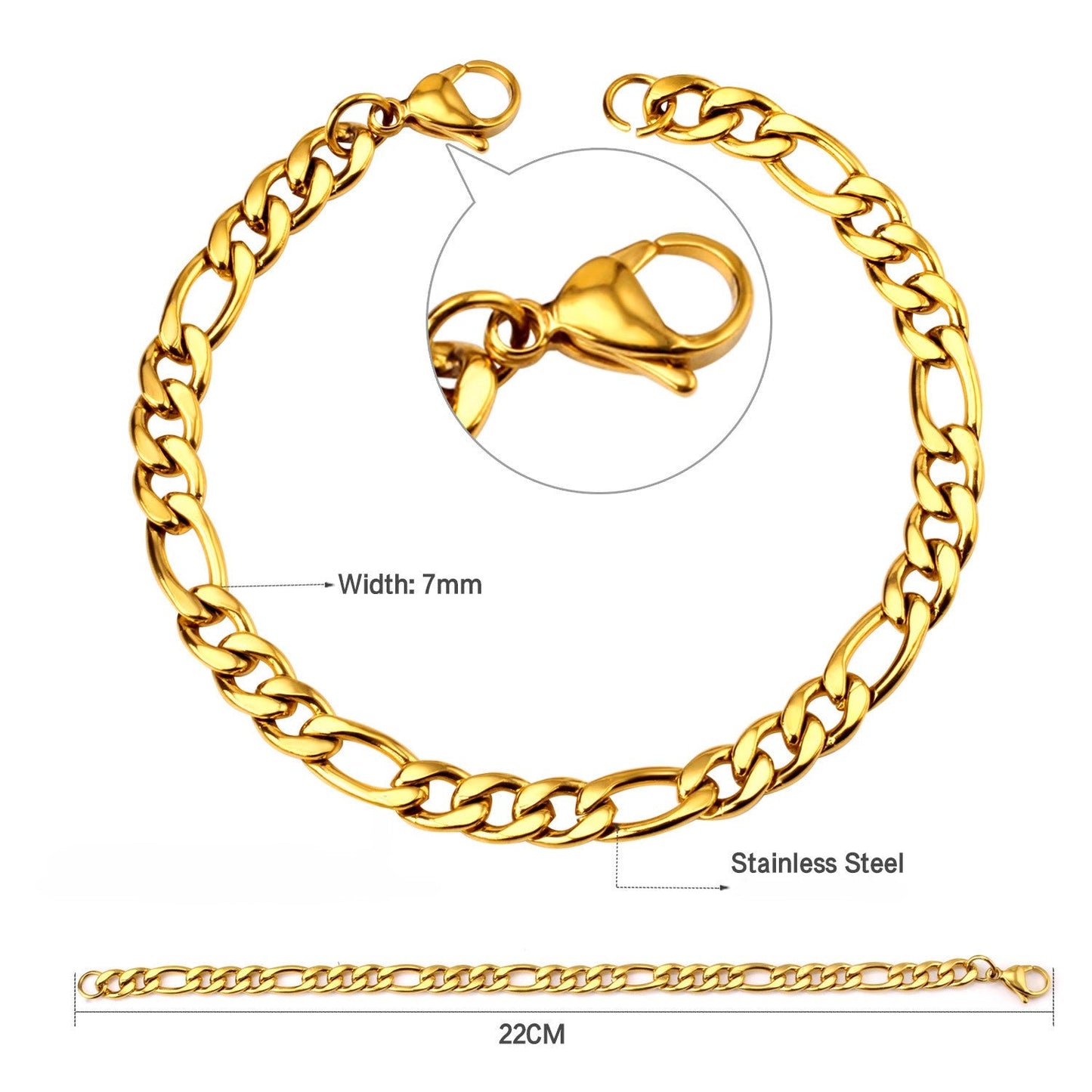 Pulseira de Elo Cubano em Aço Inoxidável