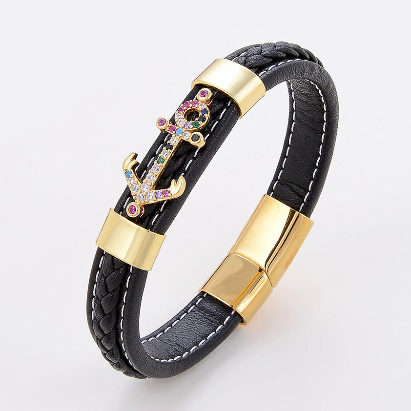 Pulseira de Couro e Aço Inoxidável