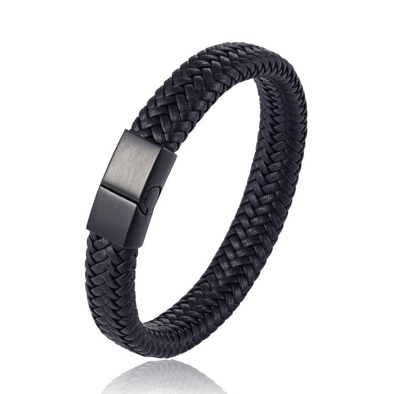 Pulseira de Couro e Aço Inoxidável