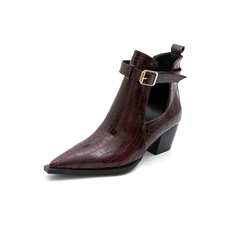 Snake Print Short Ankle Boots with Belt for Women