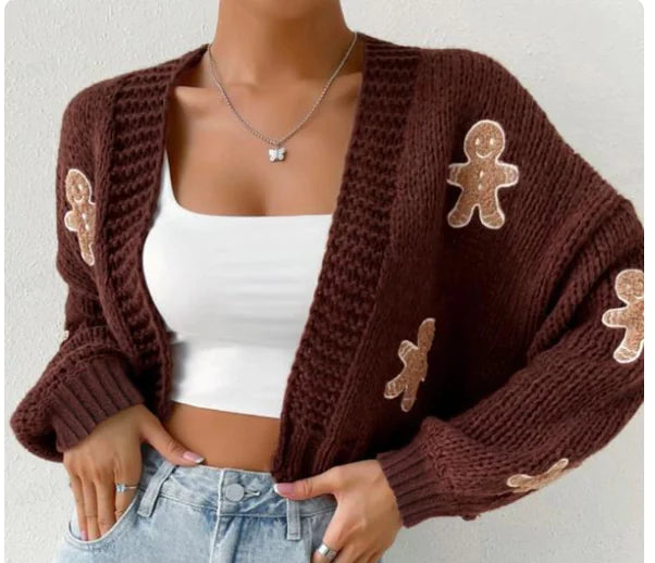 Gingerbread Pattern Cardigan for Women